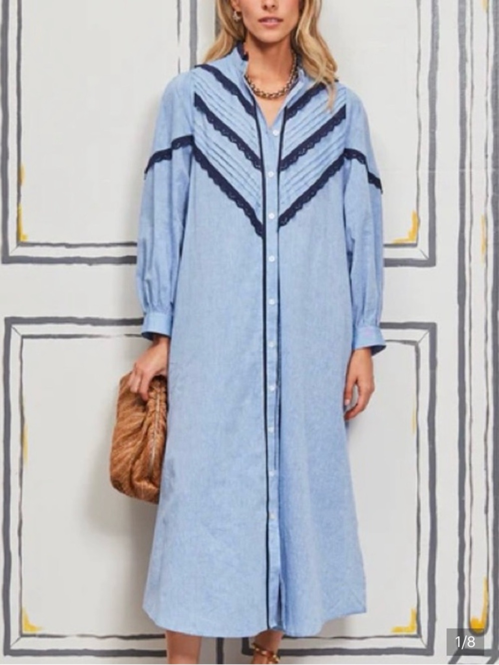 Tuckernuck Pomander Place Jolene Chambray Light Blue Lace Accent Midi Dress - Picture 6 of 7